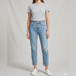 Everlane Light wash High-Rise Distressed Straight ankle Jeans